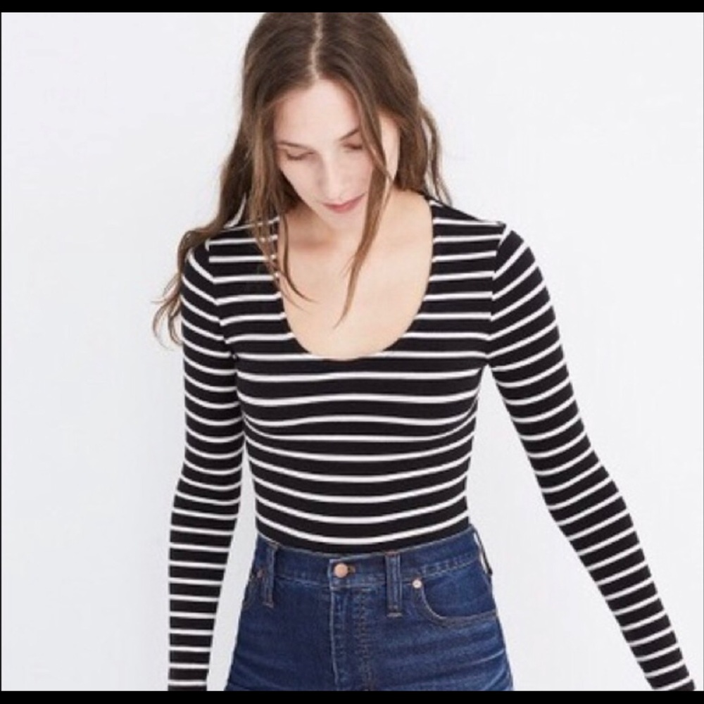 Madewell Black Whitee Striped Bodysuit
